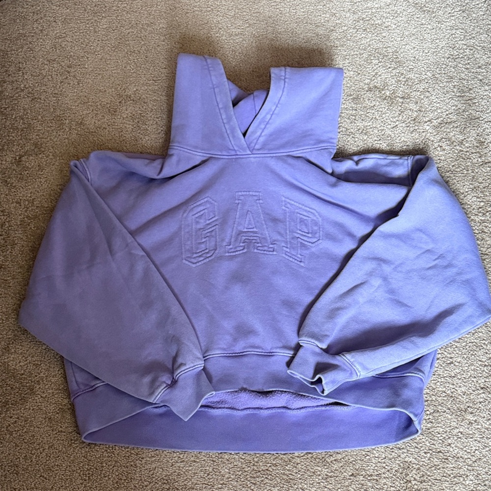 Gap Purple Vintage Soft Fleece-Lined Cropped Logo Hoodie - Picture 2 of 2